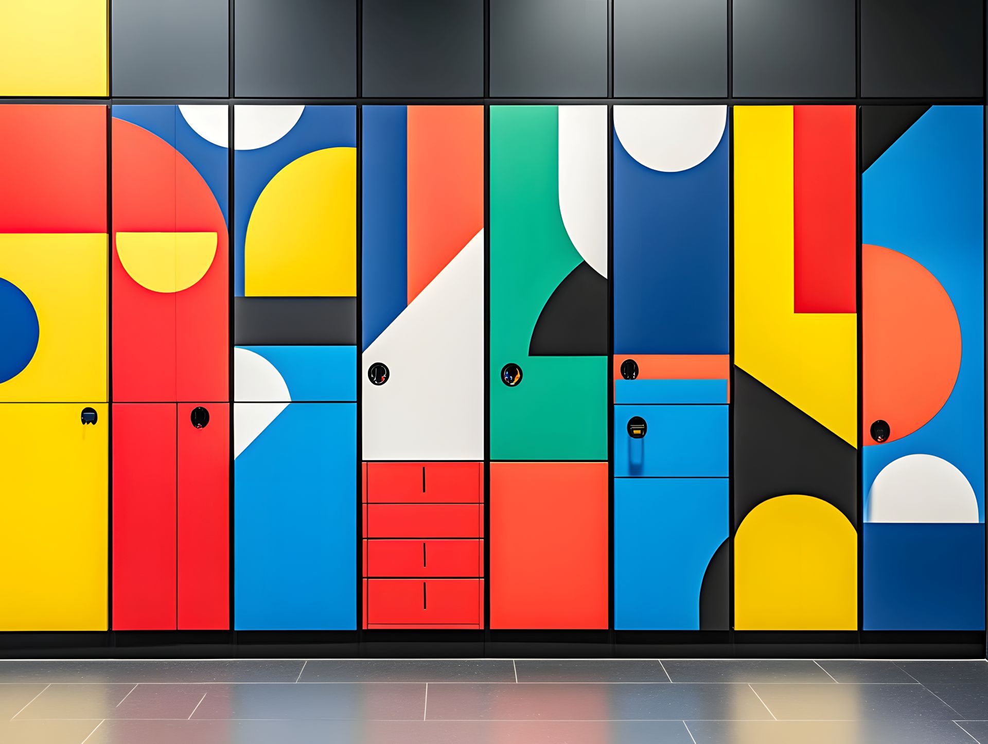 vibrant-abstract-geometric-pattern-modern-interior-lockers-with-bold-colorful-design